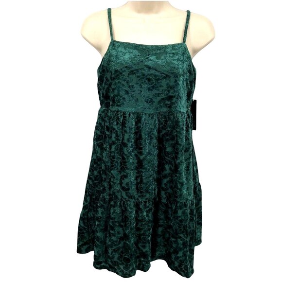 Wild Fable Womens Spaghetti Strap Square Neck Green A Line Velvet Dress Size S - Picture 1 of 10
